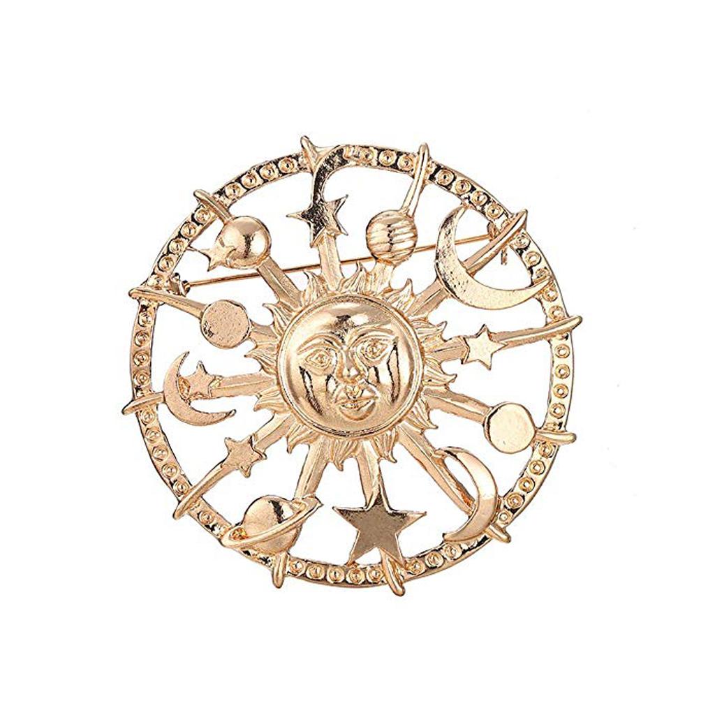 Golden Star Moon for Sun Galaxies Rudder Brooch Fashion Pewter Enamel Lapel Pins 1