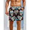 Summer Men's Flower Skull 3D Printed Beach Shorts Fashion Versatile Comfortable Vacation Wind