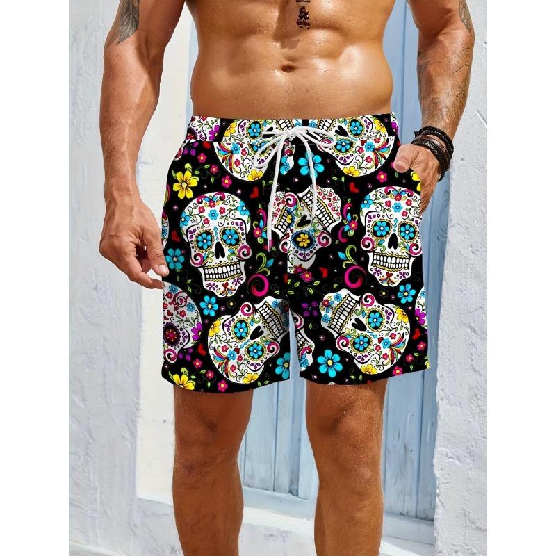Summer Men's Flower Skull 3D Printed Beach Shorts Fashion Versatile Comfortable Vacation Wind