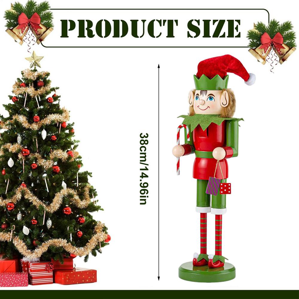 

38cm Nutcracker Elfs Figures Decor Wooden Nutcracker Christmas Interior Decoration for Fireplace Child Dining Table
