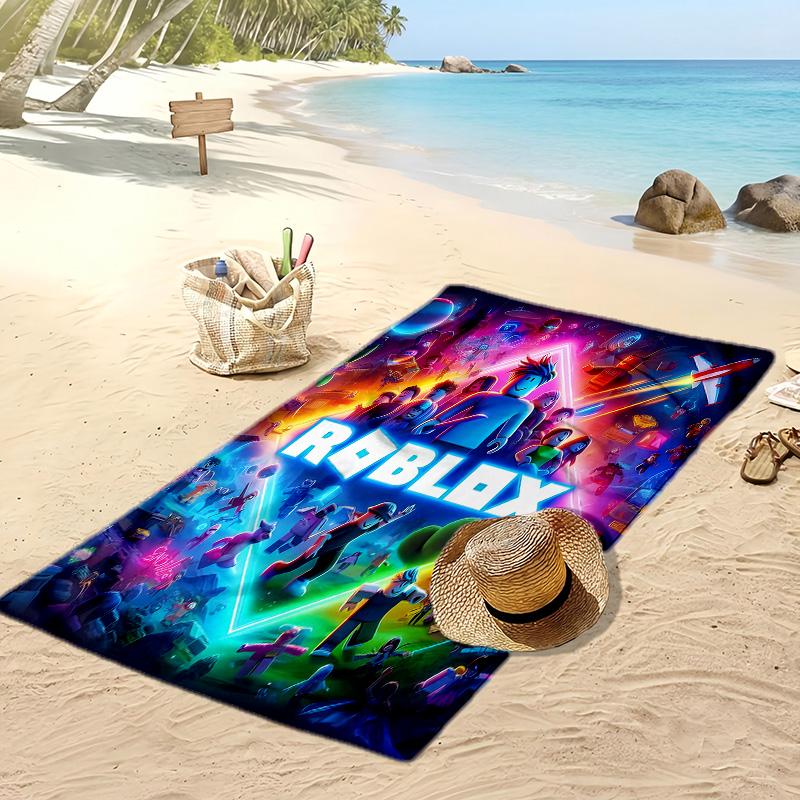 Roblox Bedrucktes Strandtuch Schnelltrocknend Weiches Handtuch Tragbar Große Rechteckige Stranddecke für Reisen Schwimmbad