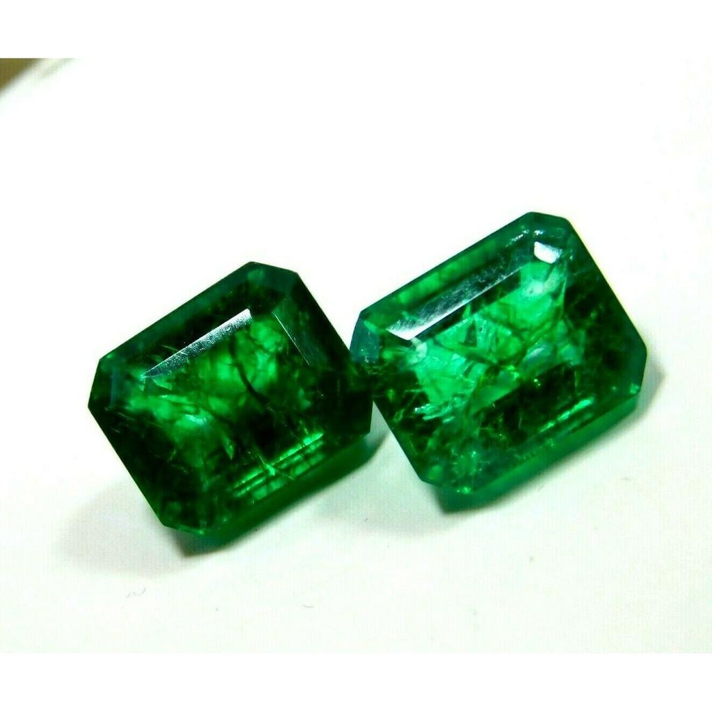 Green Emerald 18.8Ct CERTIFIED Natural Emerald Cut Pair Colombian Loose Gemstone Emerald -123