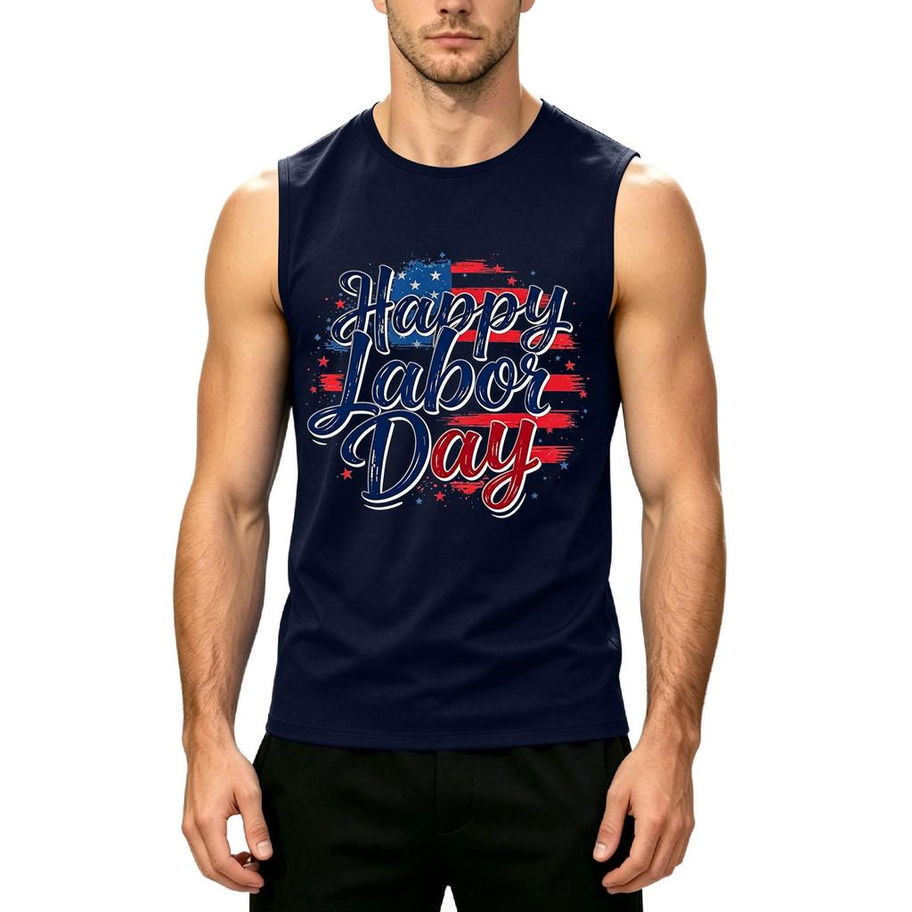Men's Sleeveless Casual Tank Top Labor Day Graphic Print Muscle Shirt Lightweight Summer Workout Tee