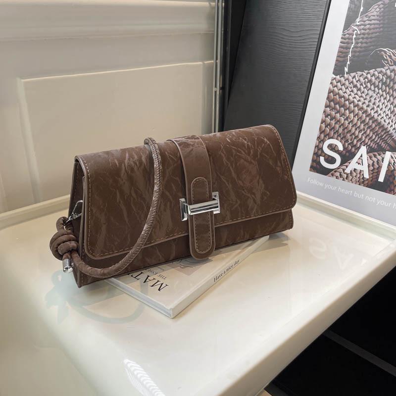 Textured commuter solid color small square bag new versatile messenger bag niche shoulder armpit bag