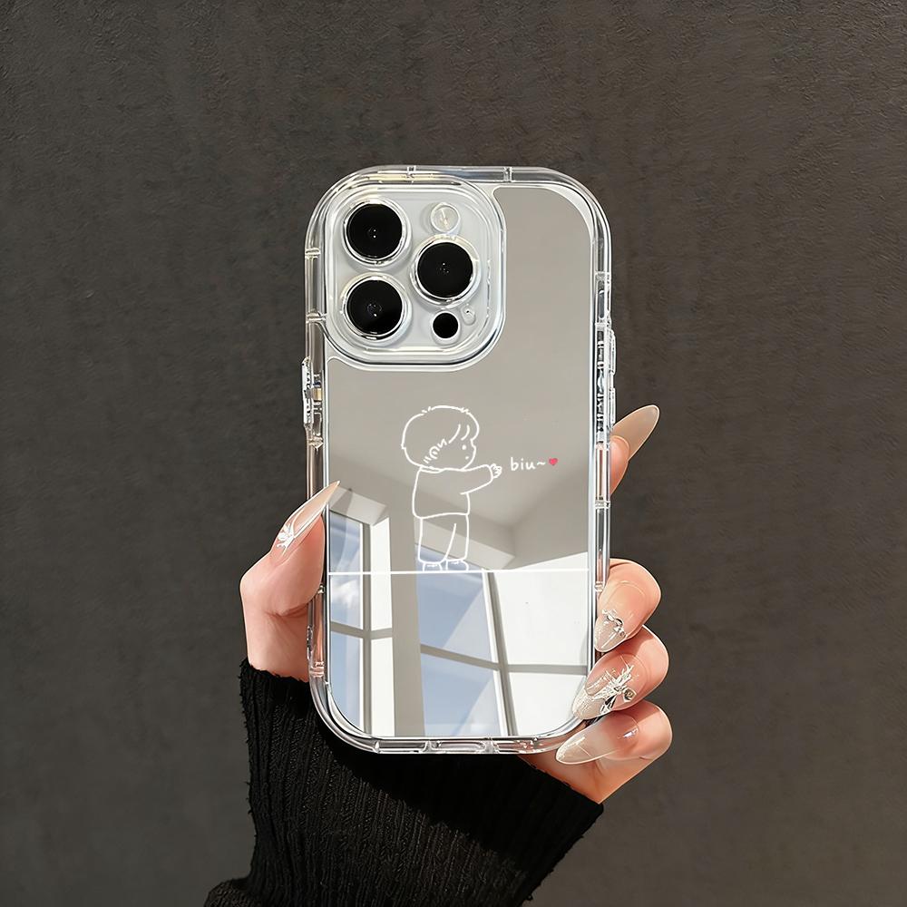 Y2K Love Heart Shockproof Mirror Phone Case For iPhone 17 Pro Max 15 16 17 14 13 12 11 XS X XR 7 8 Plus Make Up Mirror TPU Cover iPhone 7