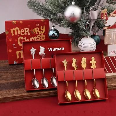 Weihnachtslöffel Edelstahl Weihnachtsbaum Teelöffel für Zuhause, Weihnachten Kaffeelöffel Dinnergabeln Dessertlöffel Rührlöffel