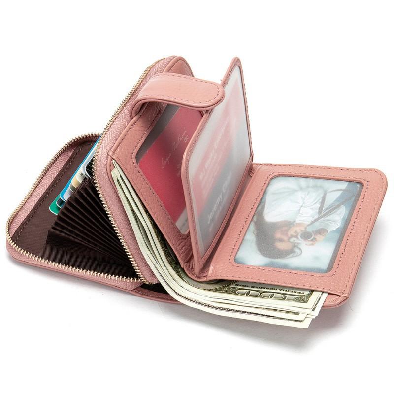Genuine Leather Wallet Women's Short Fashionable Clutch Purple Zipper Hand-held Card Holder Bag Coin Purse