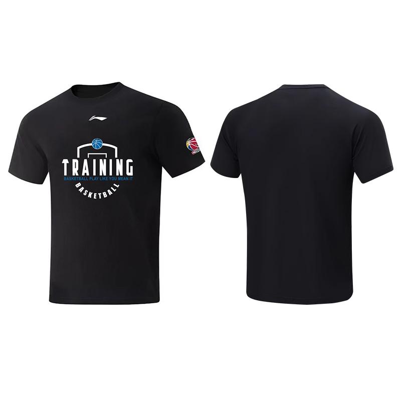 Li Ning CBA Series Basketball Training Print Breathable Sweat-Absorbing Round Neck Trendy Short Sleeve T-Shirt Unisex Tops Black AHSVE61-1TRAINING