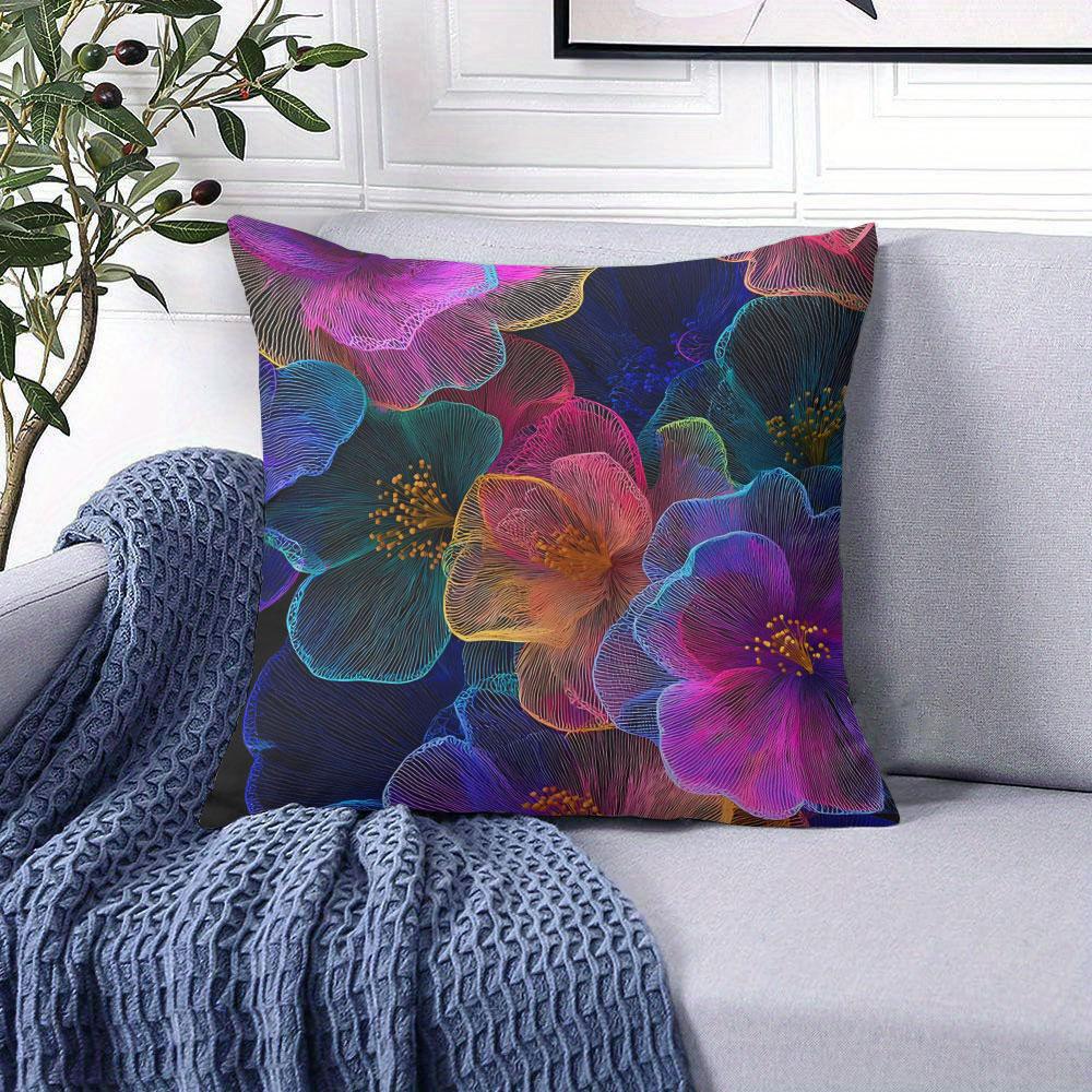 Neon Floral square Jacquard Pillow Cover for Sofa Office Waist Cushion Cover Home Decorative Pillowcase