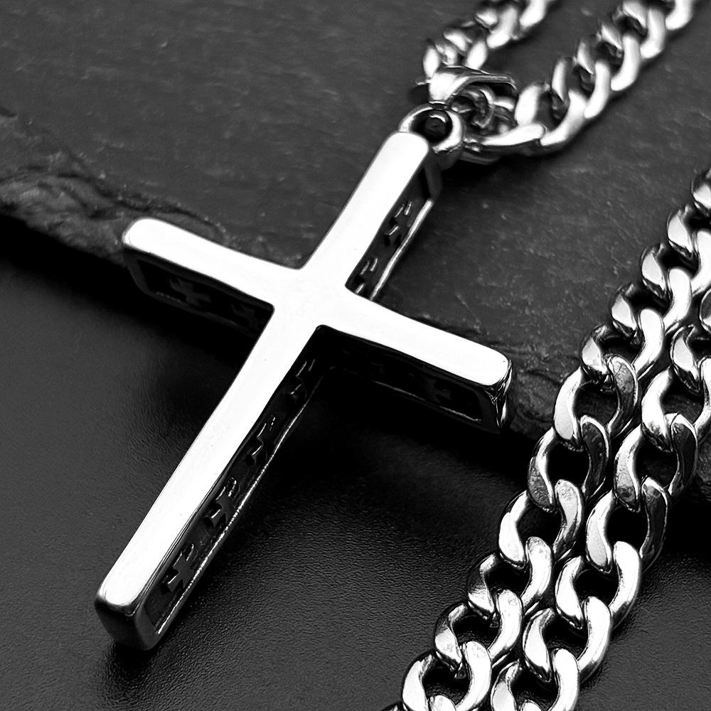 316L Stainless Steel Solid 3D Cross Pendant Necklace for Men Jewelry Accessories 60CM