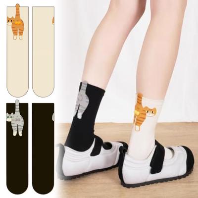 Chaussettes Chat Mignonnes avec Pompons pour Femmes Chaussettes Chat Drôles 3D