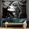 Day of the Dead Sugar Skull Woman Wall Tapestry Black and White Art Boho Bedroom Decor Halloween Theme Hanging Art