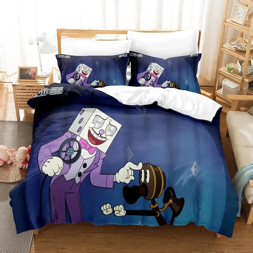 3D Printed Cuphead Show Bedding Set Printed Bed Set With Pillowcase Bed Duvet Cover Soft Single Double Queen Super King Size