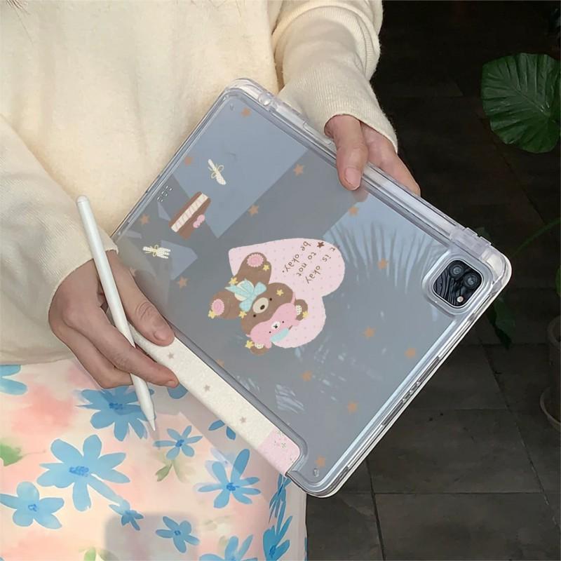 Cute Bear Star IPad Case 11th Gen Mini Air Pro 13in Y Fold With Pencil Holder