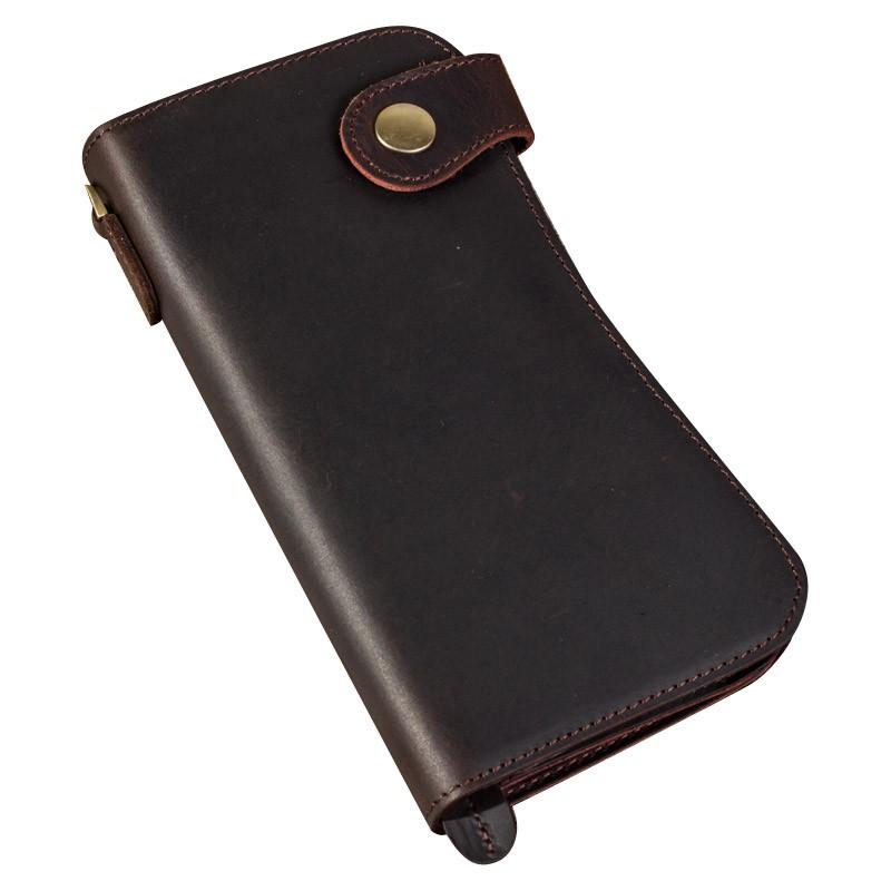 Men's Long Wallet Genuine Leather Vintage Bronze Chain Waist Chain Multi-Card Slots Billfold Wallet With Shoulder Strap For Men