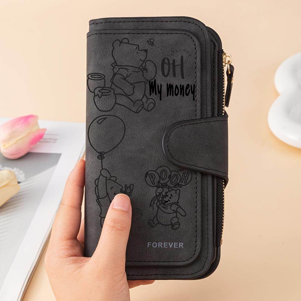 Disney Pooh Cartoon Print Passport Holder and Document Organizer, Cute Zipper Handbag with Card Slots for Women and Girls Travel and Daily Use