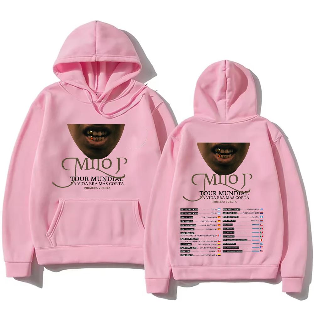 

Milo J Tour Mundial La Vida Era Mas Corta Hoodie Milo J Graphic Pullover Long Sleeve Thick Hip Hop Sweatshirt Unisex M світло-рожевий колір