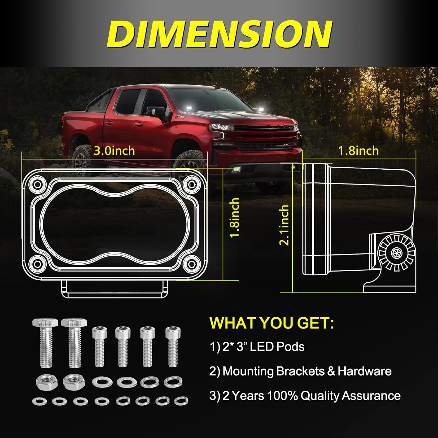 LED Pods, AKD Part 3 Inch CREE LED Off Road Driving Lights 40W Spot Small LED Fog Lights Pods Ditch Lights Backup Light 2 Packs for Truck Motorcycle