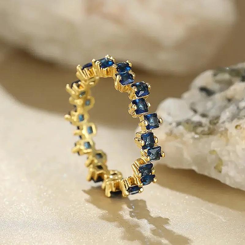 Huitan Irregular Square Cubic Zirconia Promise Rings for Women New White/Blue CZ Fashion Accessories Wedding Bands Jewelry Party