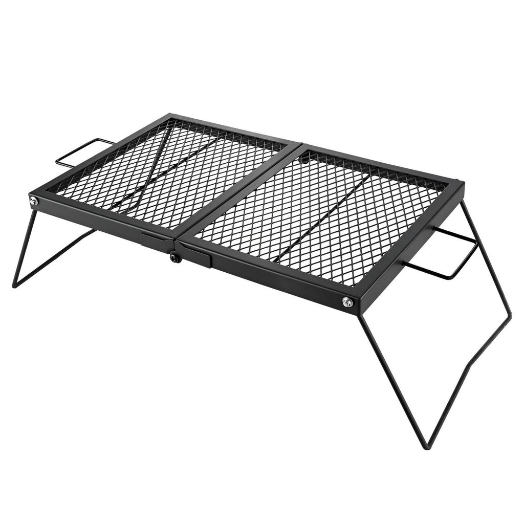 Heavy Duty Folding Campfire Grill, 61cm Portable Camping Grill Grate, Sturdy Steel Mesh, Compact Equipment Over Fire Pit, w/ Legs and Handle, Grilling