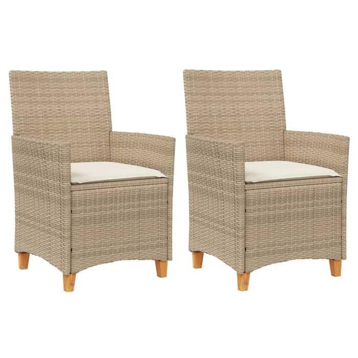 VidaXL Set of 2 Garden Chairs with Cushions, Seats with Armrests, Patio Terrace Armchairs, Modern, Beige Resin 368719