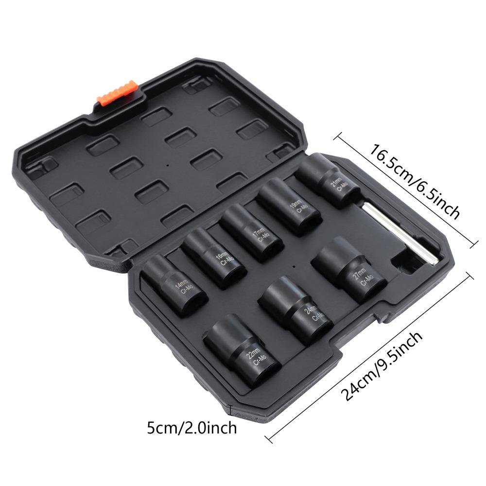 8pcs Wheel Lug Nut Remover Set – Heavy Duty Damaged/Locked/Rusty Bolt Extractor Tool Kit – Universal Fit for Cars, Trucks & SUVs