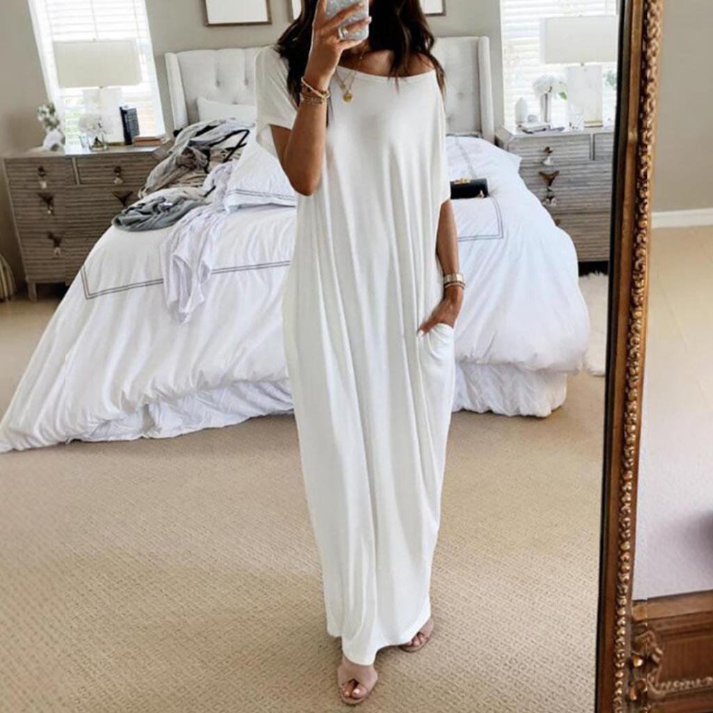 Women's Fashion Color Short-Sleeved Long Casual Dress