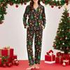Damen Casual Mode Weihnachts-Print Langarm Oberteil und Hose Homewear Set