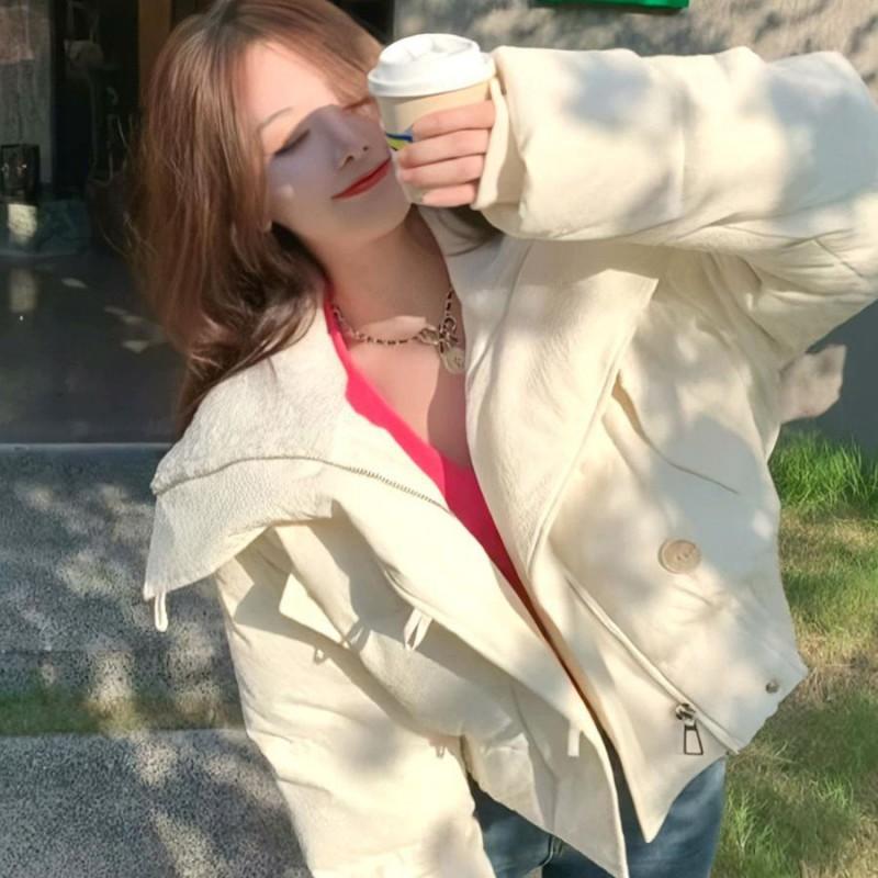 Womens Short Puffer Jacket 2026 Winter Warm Thick Cotton-Padded Coat Loose Fit Stand Collar Zip Front