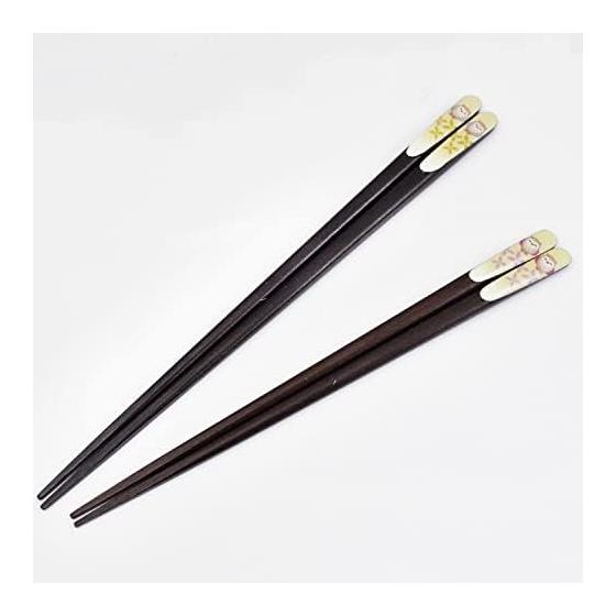 Pair of Lacquered Chopsticks "Kitcho" with Smiling Owl Design in Paulownia Box - 2 Pairs, Made in Japan, Natural Wood, Urushi Lacquer