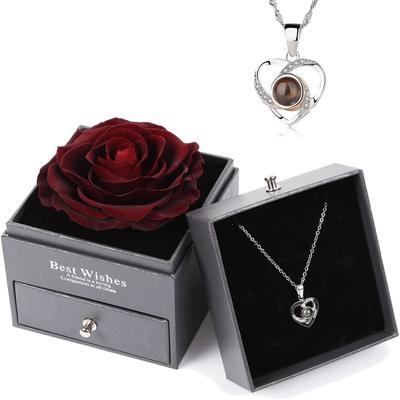 Rose Necklace Gift Box, I Love You Necklace In 100 Languages, Handmade Rose Gift for Her On Birthday, Anniversary, Valentine‘s Day Gifts