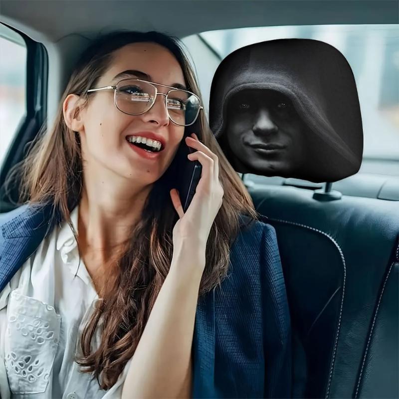 2 szt. Akcesoria samochodowe Ciemna estetyka Tajemniczy portret Nadruk Pokrowce na zagłówki samochodowe Z elastycznymi haczykami na zagłówki