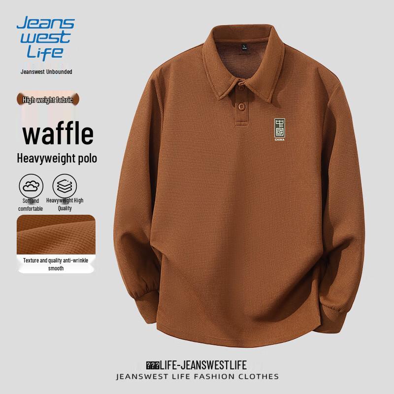 JEANSWEST LIFE Men s Heavy Waffle Knit Long-Sleeve Polo Shirt M