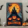 Halloween Metal Tin Sign  Gothic Haunted House JackOLanterns Bats  Happy Halloween Text  Durable IndoorOutdoor Decorat