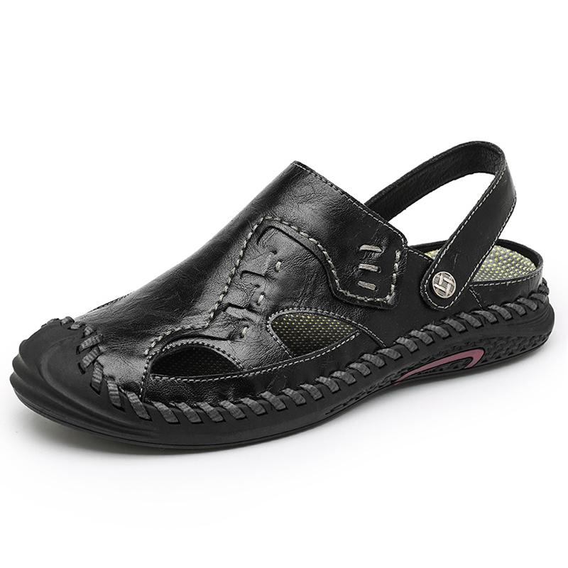 

Мужские пляжные сандалии из натуральной кожи больших размеров с вышивкой вручную 46 чёрный