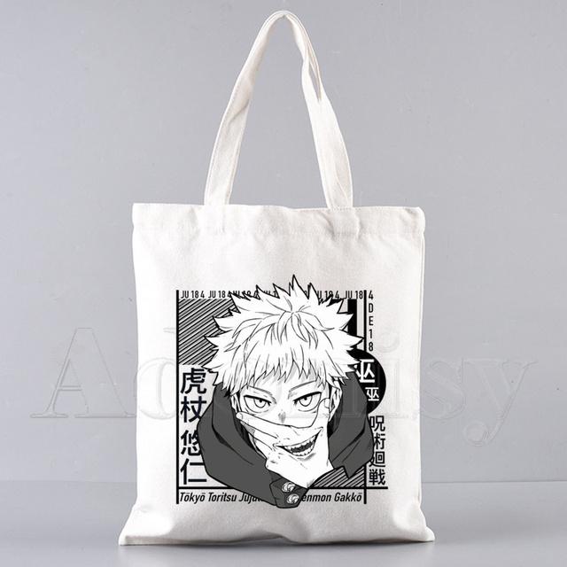 Borsa Shopping in Tela da Donna Jujutsu Kaisen Stampa Lettere Borsa a Spalla in Tessuto Femminile Borsa a Mano Eco Tote Riutilizzabile per la Spesa