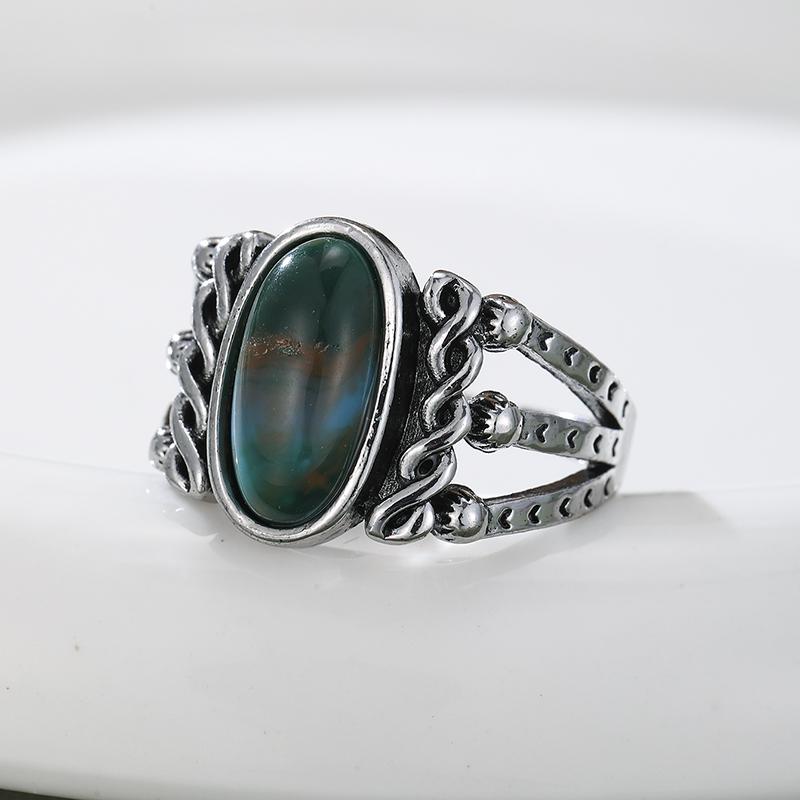 Bohemian Retro Patterned Imitation Turquoise Multi-layer Ring, Women's Ethnic Style Holiday Accessory Gift