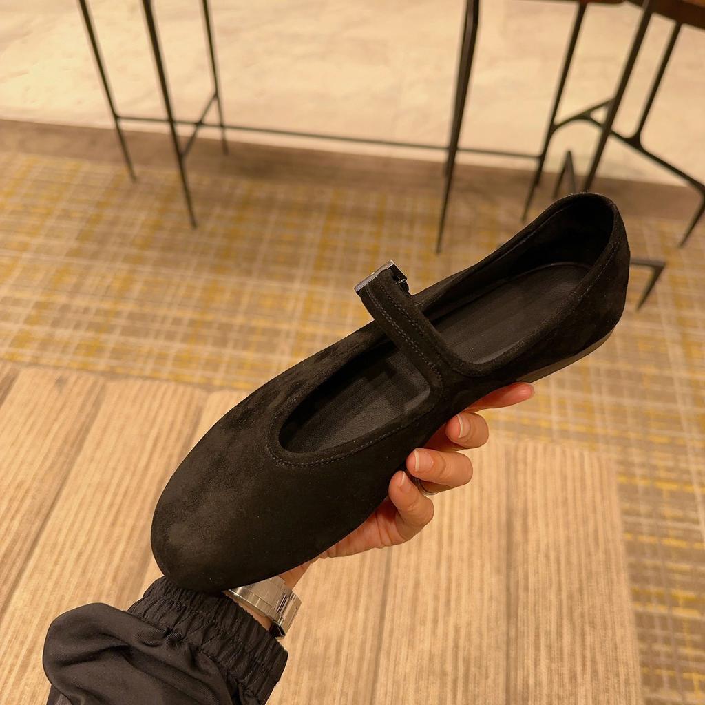 Suede Round Head One-word Buckle with Flat Ballet Shoes Mary Jane Shoes Women's 2025 New Comfortable Single Shoes Grandma Shoes