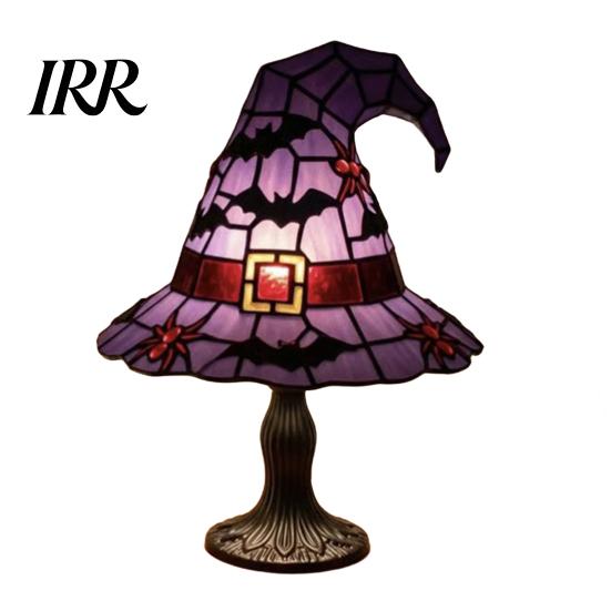 Soft Warm Bedside Lamp Stained Glass Witch Hat Lamp, Handcrafted Retro Resin USB Powered Gothic Fantasy Colored Wizard Hats Night Light,