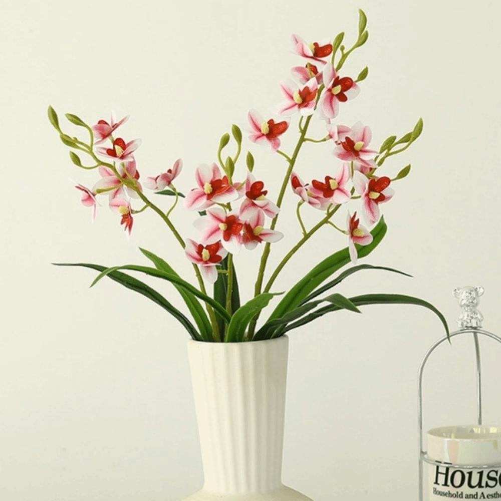 New 2 Fork Artificial Orchid Flower Floral Display Simulation Artificial Faux Plants Pink Fake Silk Flower Living Room Ornaments