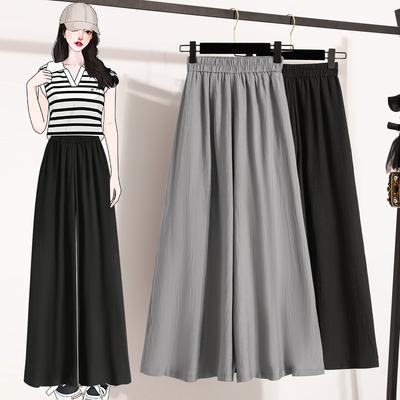 DIMANAF Summer 2025 Plus Size Women Loose High Waist Basic Elastic Pants Casual Trousers Long Wide Leg Pants