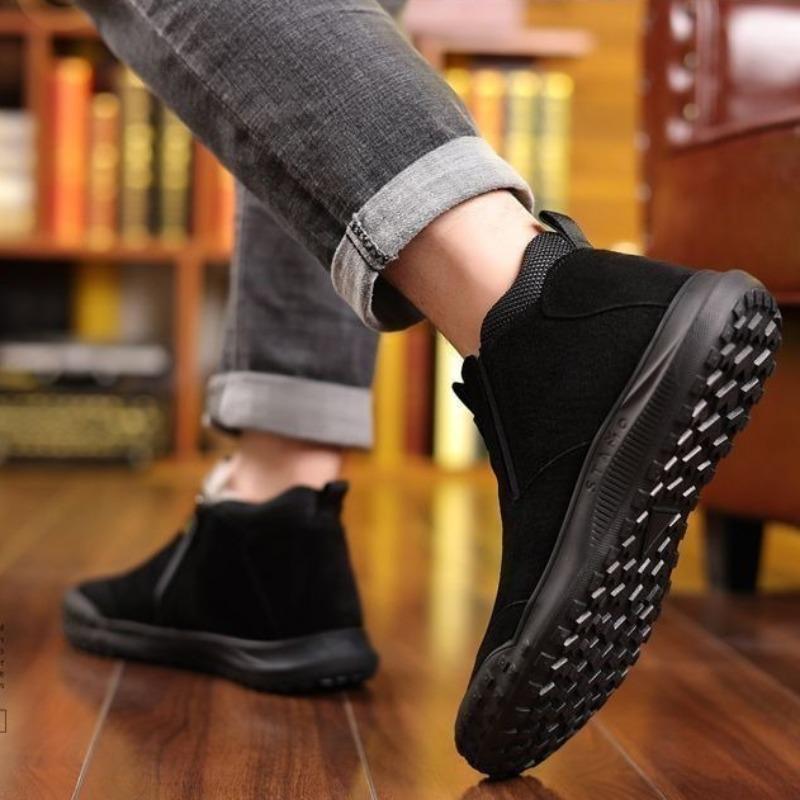 Winter Men's Shoes Plush Warm Cotton Shoes Fashion High-top Casual Shoes Suede Leather Loafers Men's Sneaker Non Slip Snow Boots