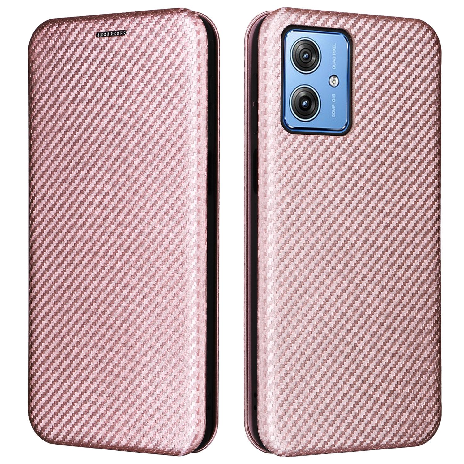 

Для Motorola Moto G64 5G Чехол Кожаный чехол с текстурой углеродного волокна со слотом для карт Rose Gold