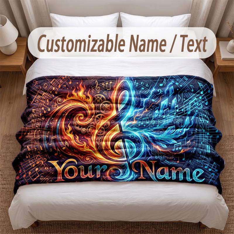 Music General Theme Soft Blanket Personalized Custom Name Text Print Warm Blanket Home Sofa Bedroom Decor