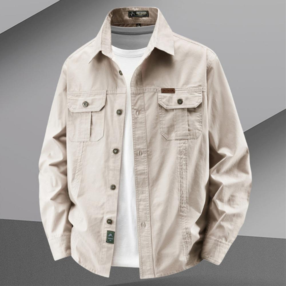 Vintage Men's 100% Cotton Shirt Safari Style Multi-pocket Lapel Top Spring Autumn Long Sleeve Youth Loose Shirts Plus Size M-6XL