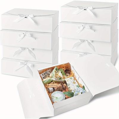 10pcs, Gift Boxes with Ribbon, 10.6 X 7.8 X 3.1inches Kraft Gift Boxes, White with Ribbon, Wedding, Packaging, Gift, Birthday, Christmas Gift Wrapping