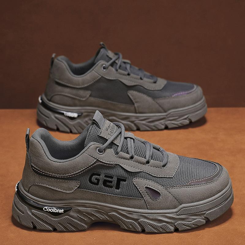 

Leather mesh breathable outdoor sports shoes autumn fashion retro thick sole heightening labor insurance shoes tooling men s shoes 39
