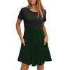 Women's Fashion Casual Loose Round Neck Short Sleeve Colour Block Pocket Dresses
