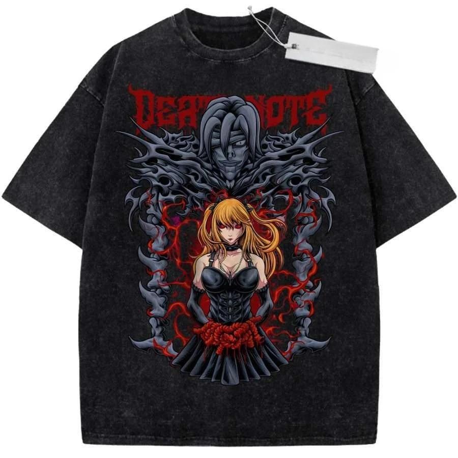 Death Note Manga Series Character Collage Graphic Oversized Vintage Washed Streetwear T-Shirt Top for Anime & Manga Fans