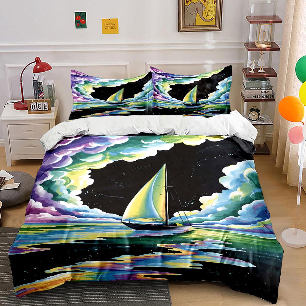 Sailboat with colorful clouds. Bedding sets Duvet cover sets Duvet covers Pillowcases(1 * Duvet Cover 2 * Pillowcases without duvet insert)